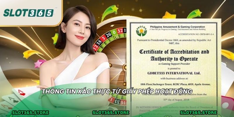 Thông tin xác thực từ GIẤY PHÉP HOẠT ĐỘNG